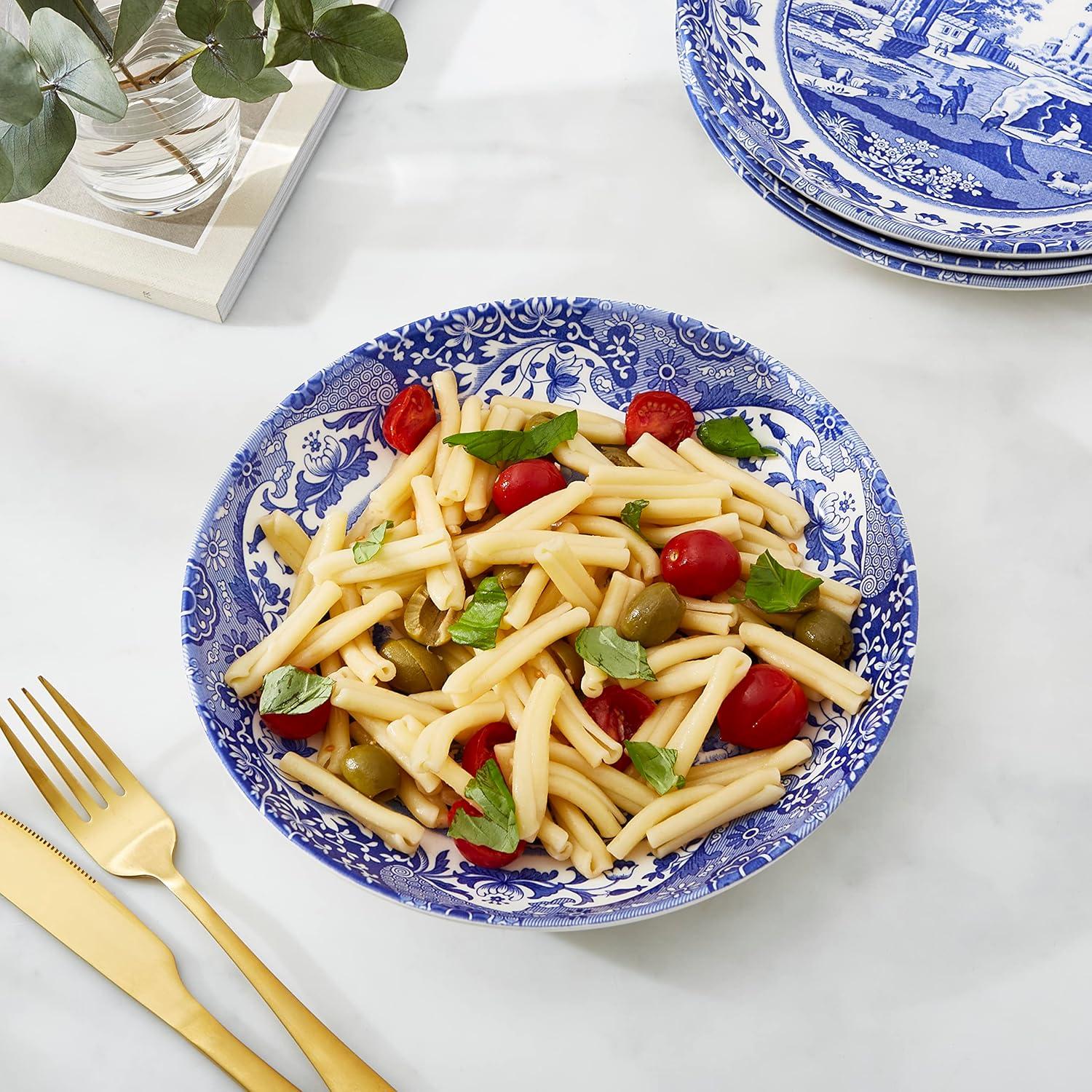 Spode Blue Italian Ascot 8-Inch Cereal Bowl - Decorative Earthenware Dinnerware with Scenic Border Design