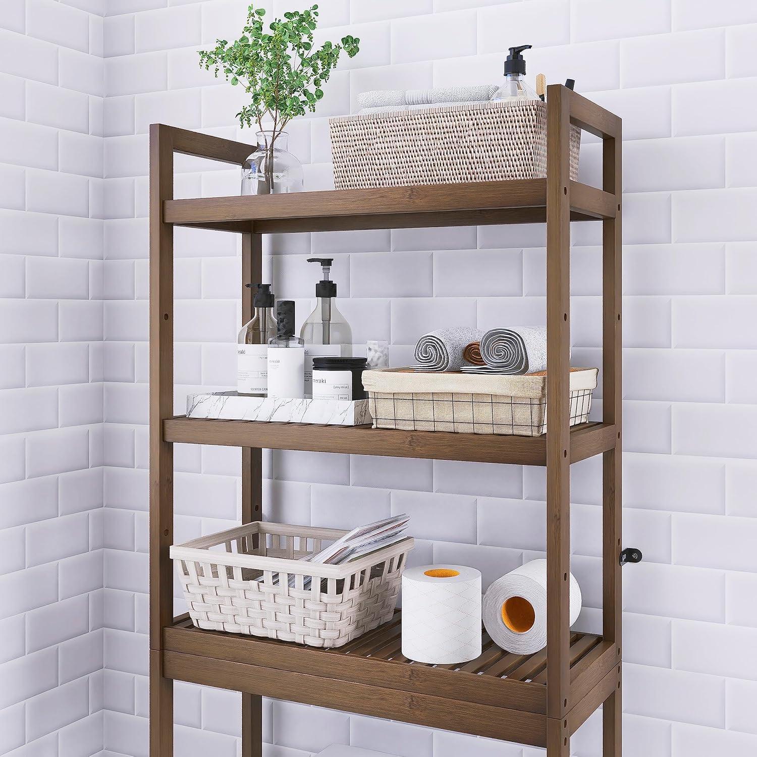 Walnut Bamboo Adjustable Over-the-Toilet Storage Shelf