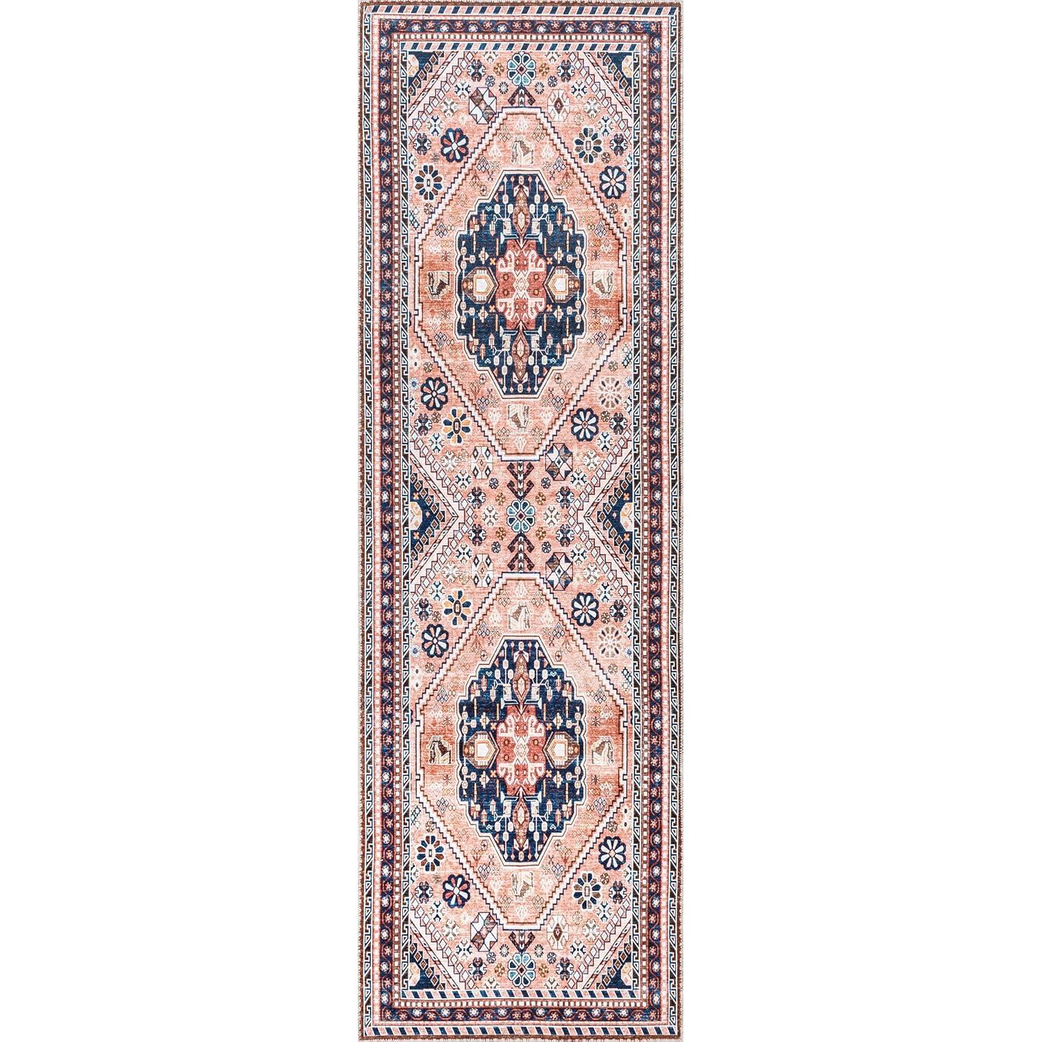 Nuloom Nevaeh Pet Friendly Machine Washable Bohemian Medallion Area Rug, 3' x 5', Dark Blue
