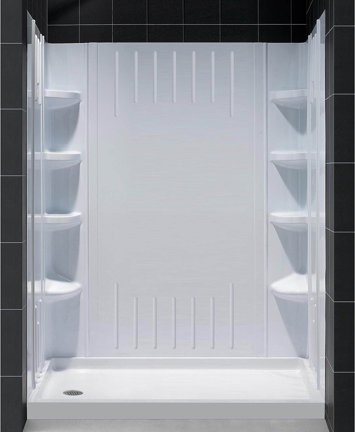 White Acrylic 60" x 36" Alcove Shower Kit with Shelves