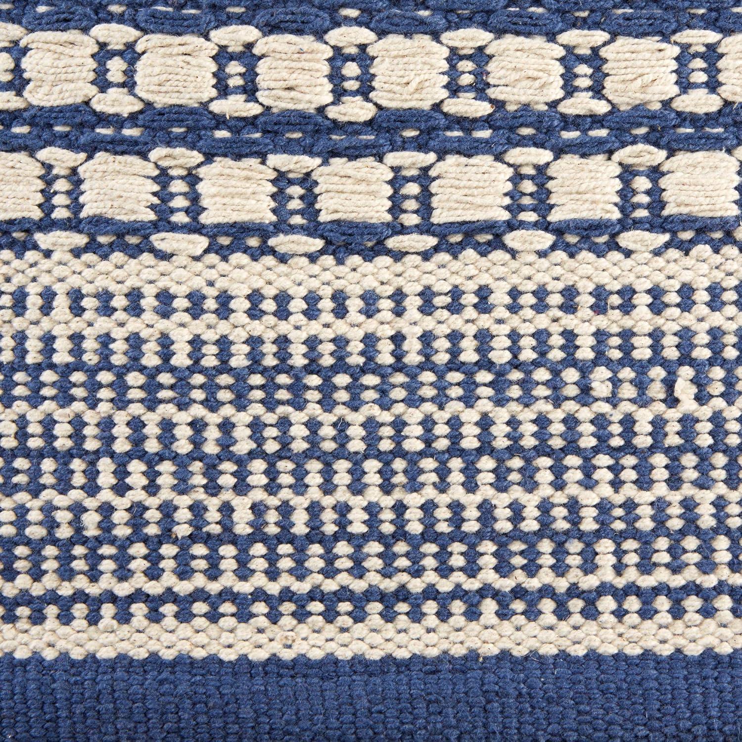 Contemporary Home Living 36" Blue Dobby Stripe Hand-Loomed Rectangular Rug