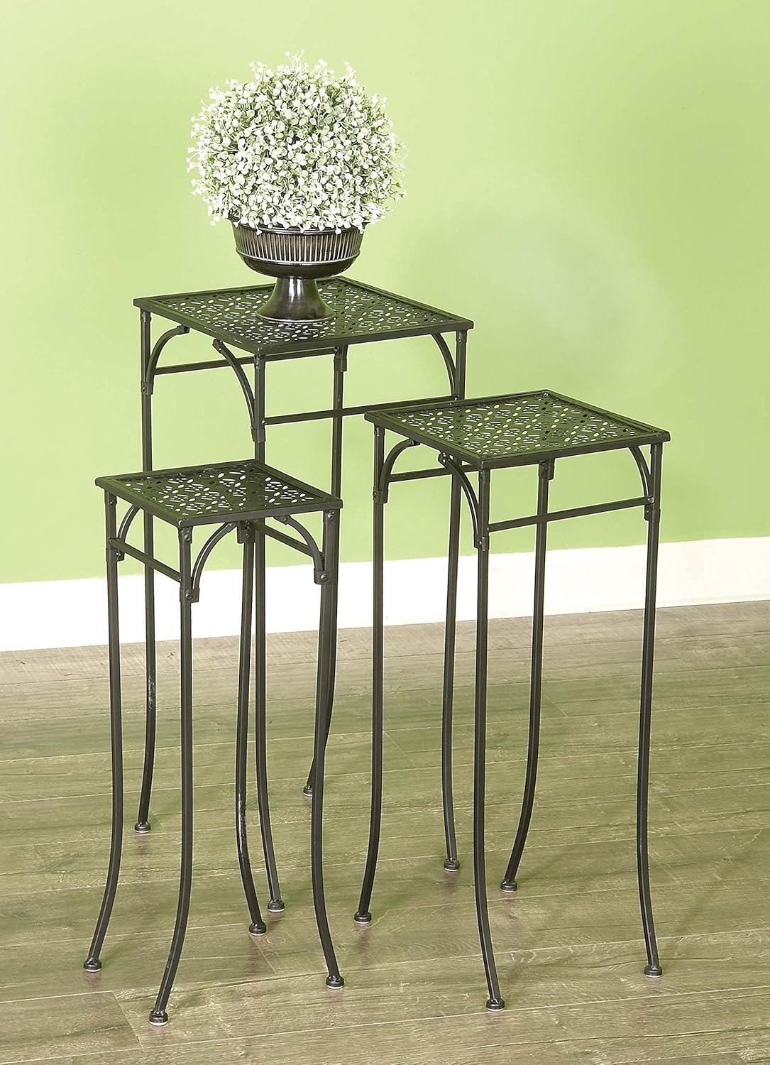 Set of 3 Black Iron Square Plant Stands