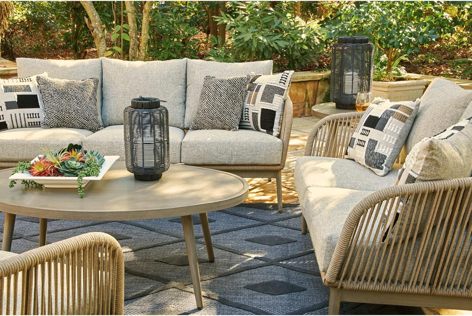 Ashley Furniture Swiss Valley Beige Outdoor Loveseat with Cushion