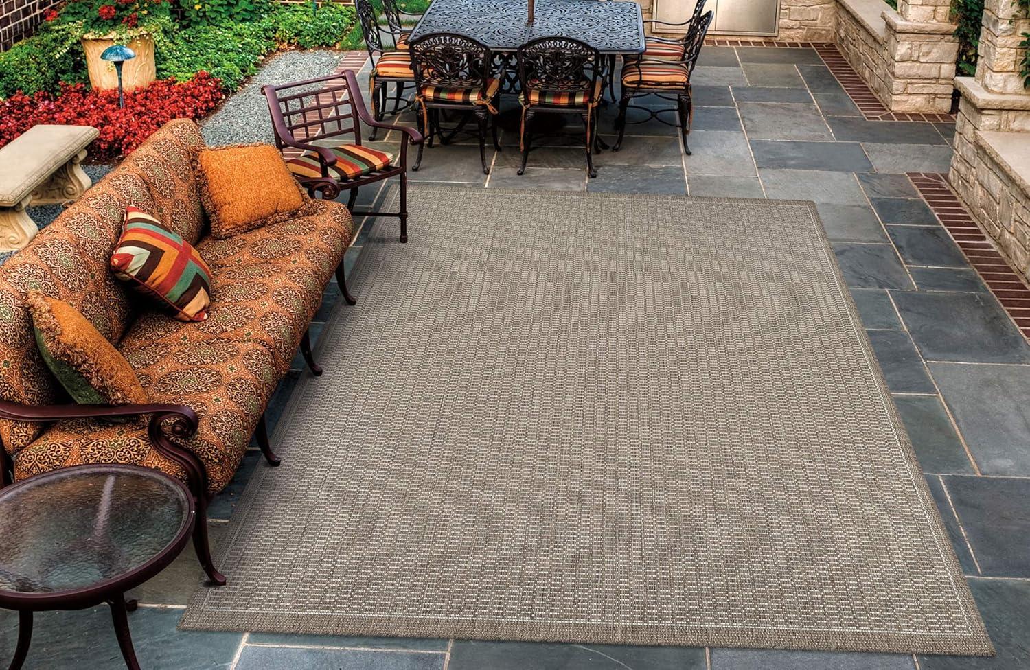 Couristan Recife Saddle Stitch Indoor /Outdoor Area Rug, Champagne- Taupe, 8'6" Square