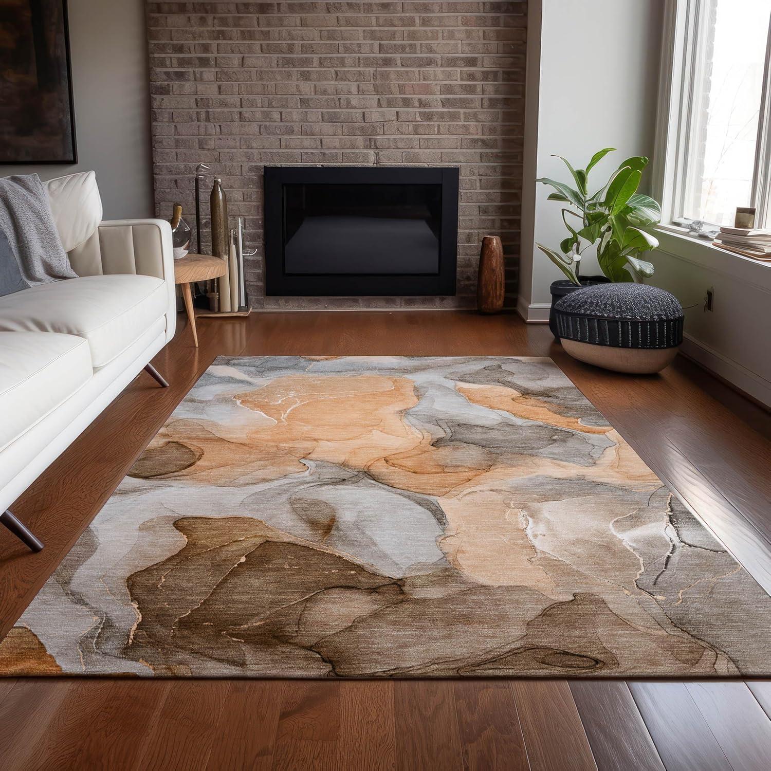 Addison Rugs Chantille Indoor/Outdoor Transitional Watercolors Orange Washable Rectangle Rug, 8' x 10'