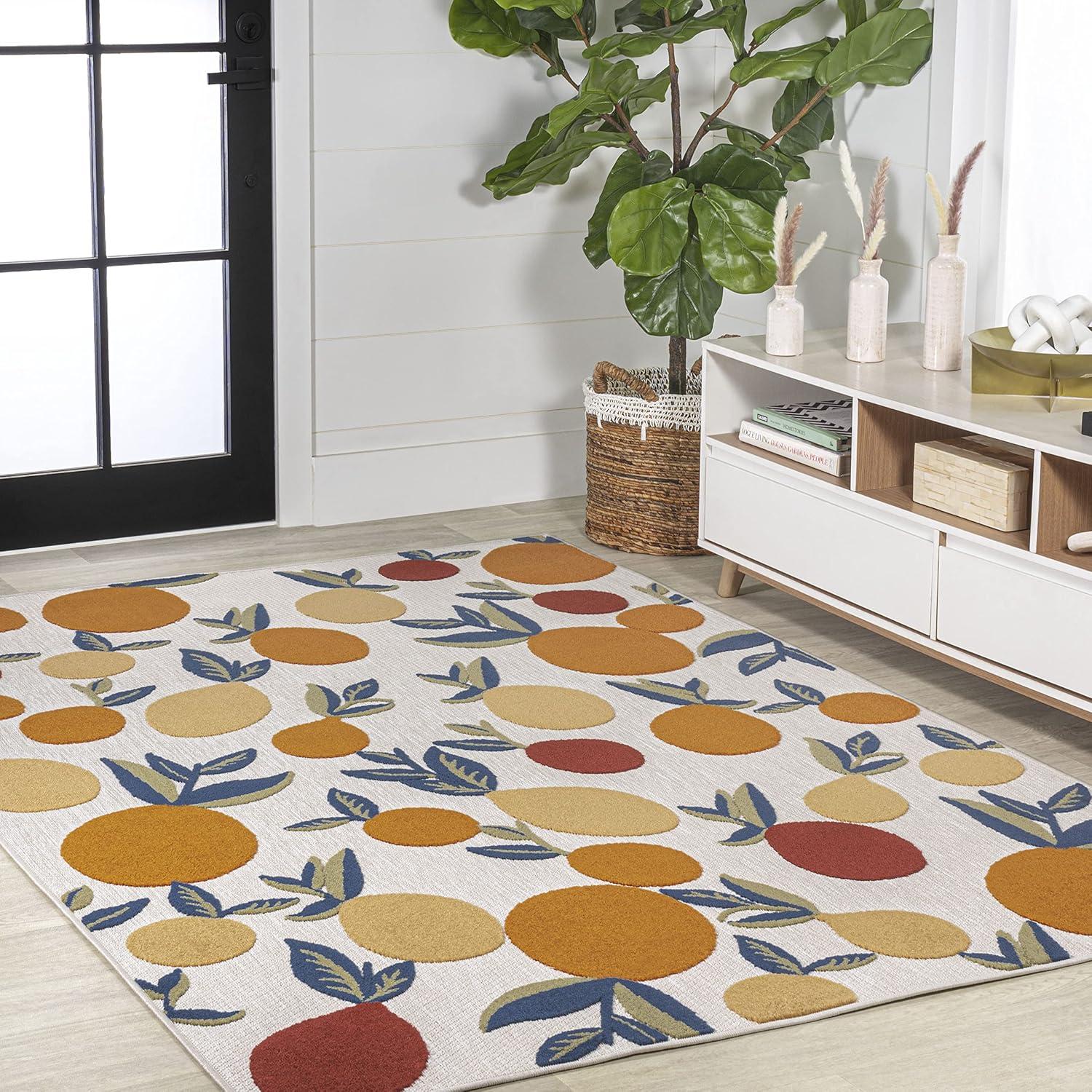 4' x 6' Limone Bold Lemon High-Low Indoor/Outdoor Area Rug, Orange/Beige/Cream - JONATHAN Y