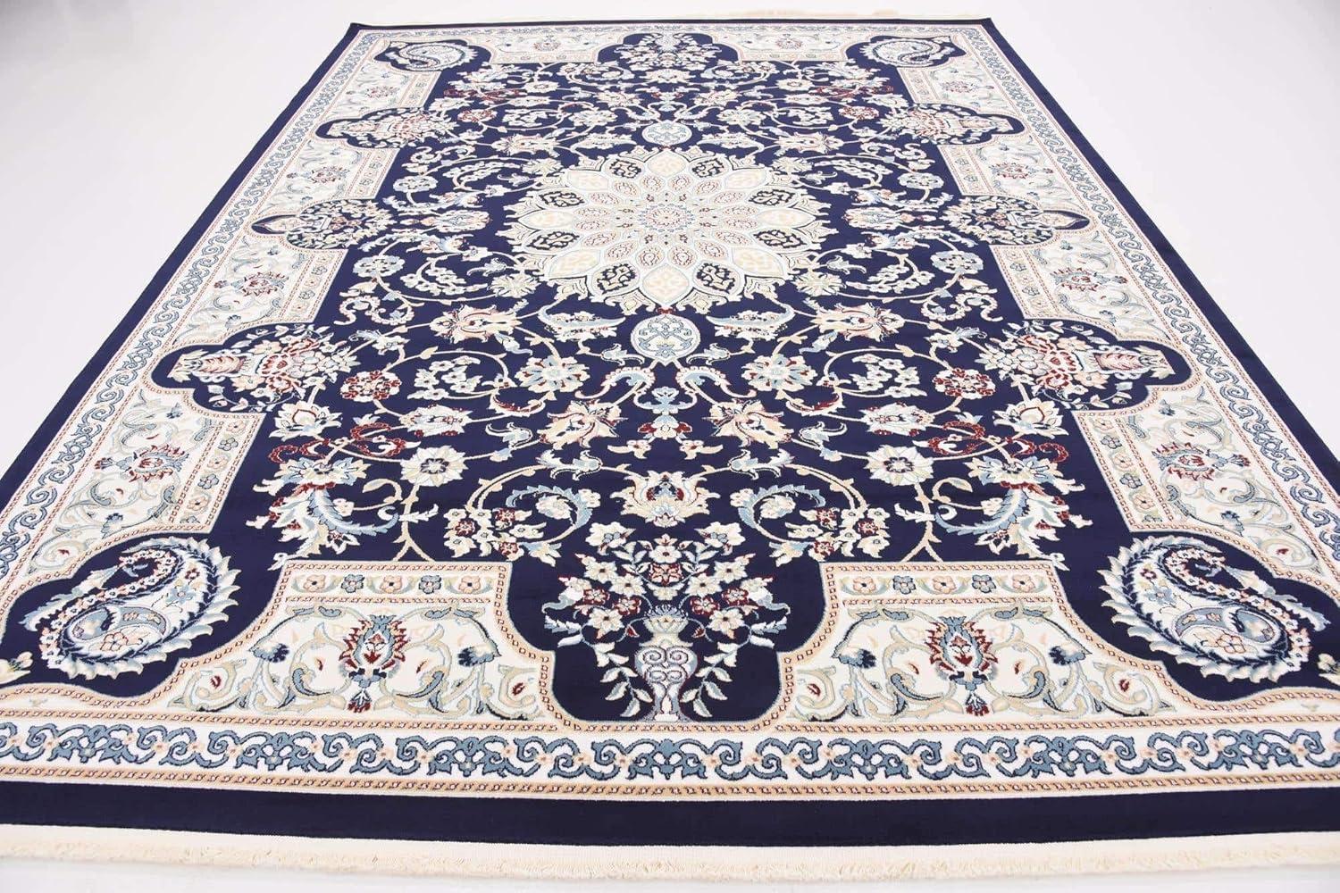 Navy Blue Floral Harmony 8' x 10' Synthetic Area Rug