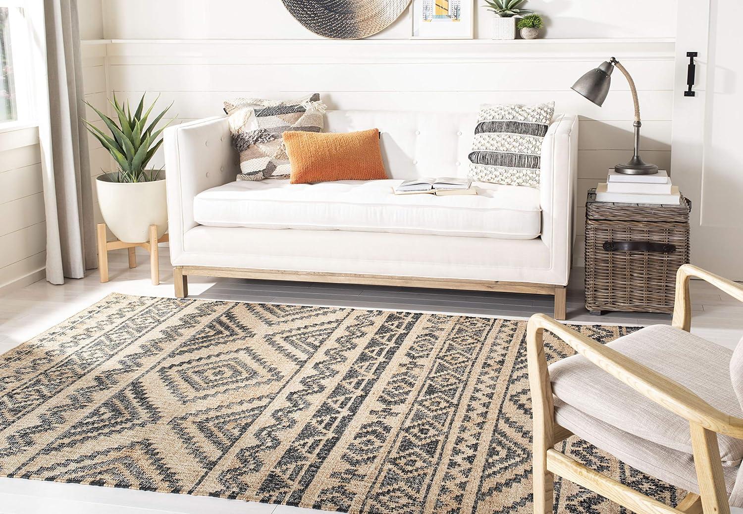 SAFAVIEH Kilim Jaylee Geometric Aztec Area Rug, Natural/Charcoal, 9' x 12'