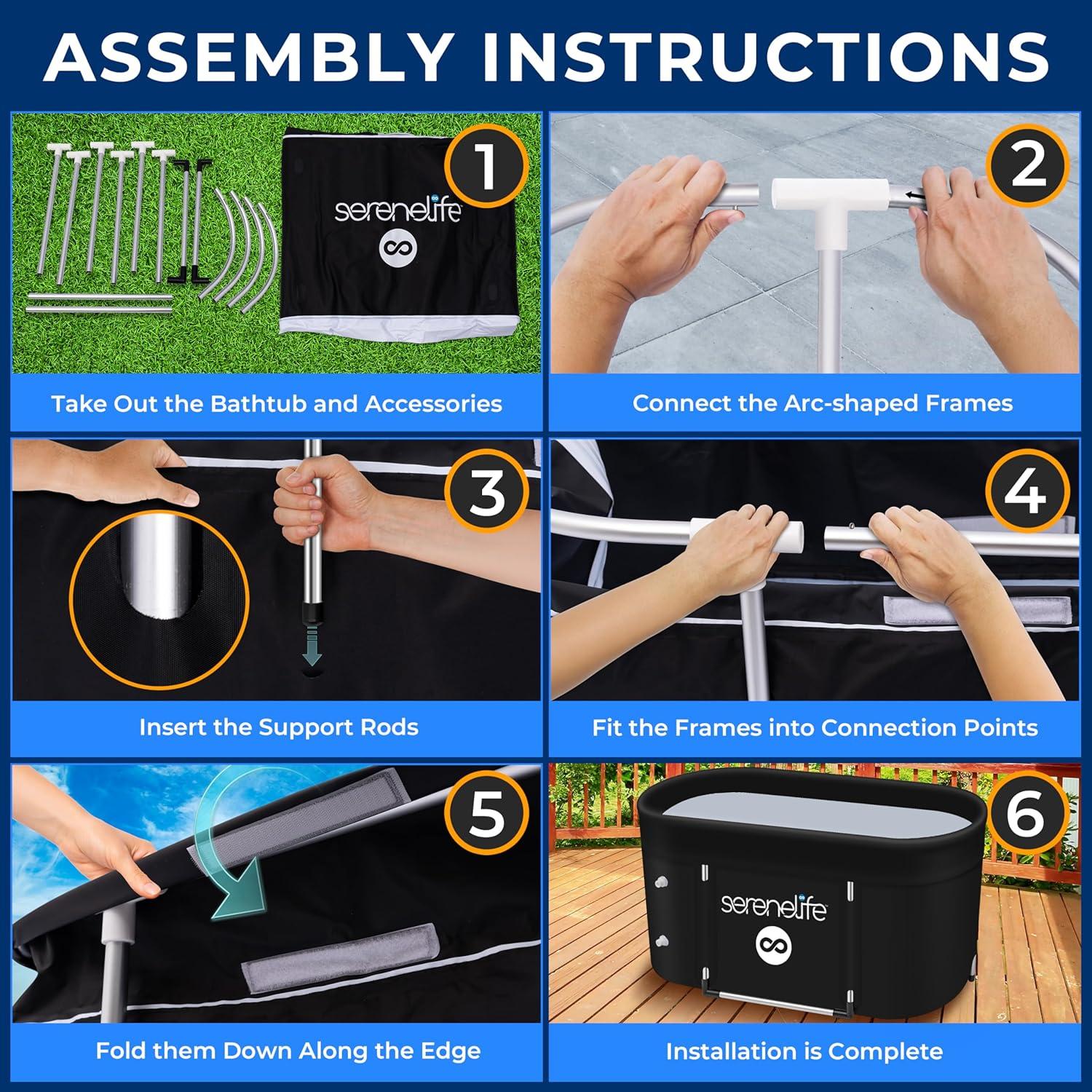 SereneLife 105 Gallon Insulated Oval Ice Bath Tub for Athletes, One Person Cold Plunge Therapy Recovery Pod for Recovery, Multi Layered with Aluminum Frame, Portable for Indoor Outdoor, Home, Gym Use