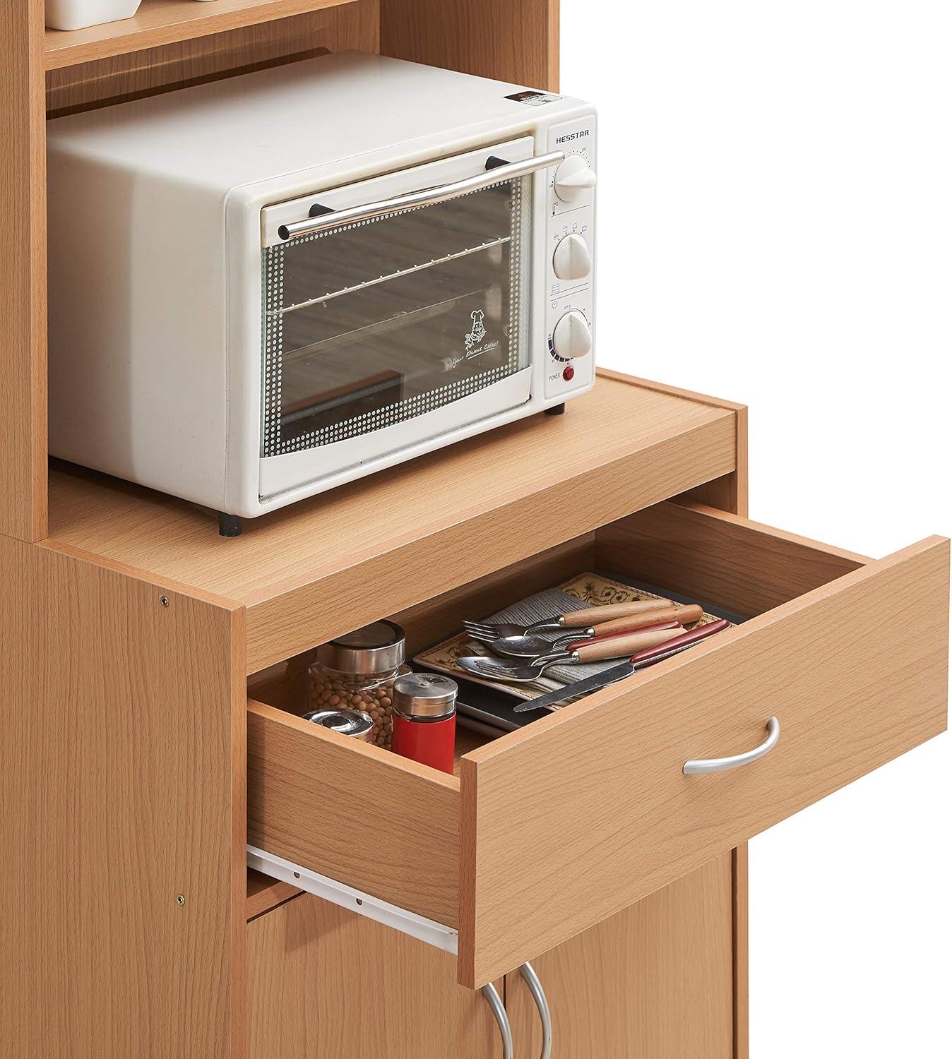 54 x 15.75 x 23.62 in. Open Shelves, 1-Drawer & Bottom Enclosed Storage Kitchen Cabinet, Beech