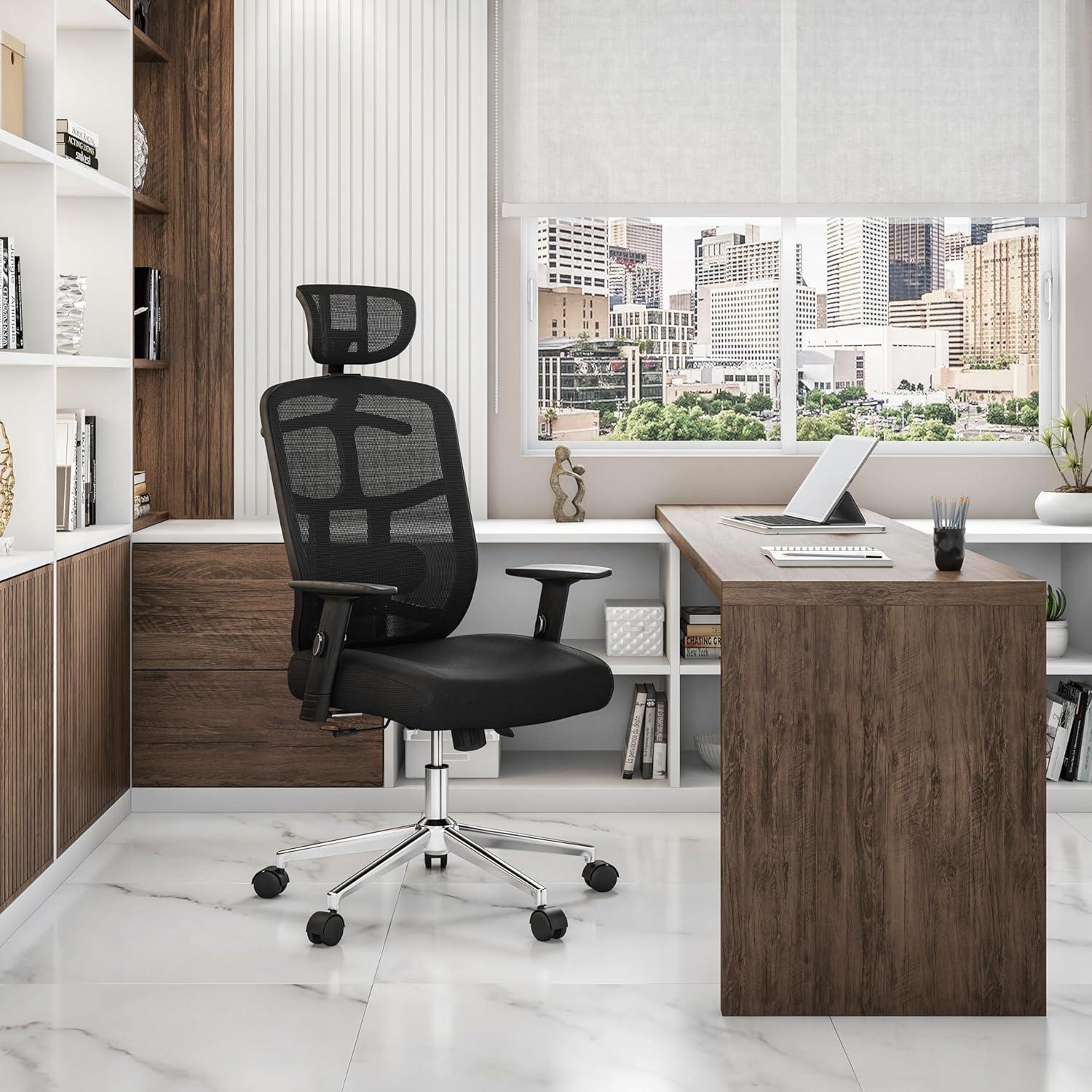 Executive High-Back Black Mesh Swivel Office Chair with Metal Base