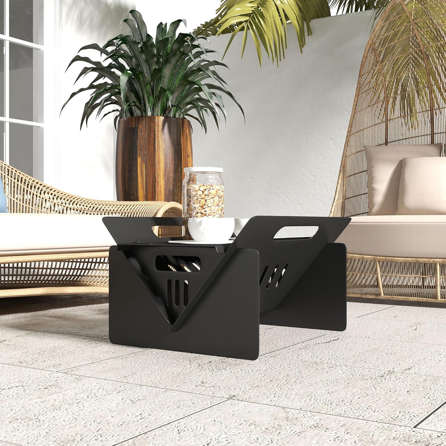 Black Industrial Rectangle Wood Burning Fire Pit