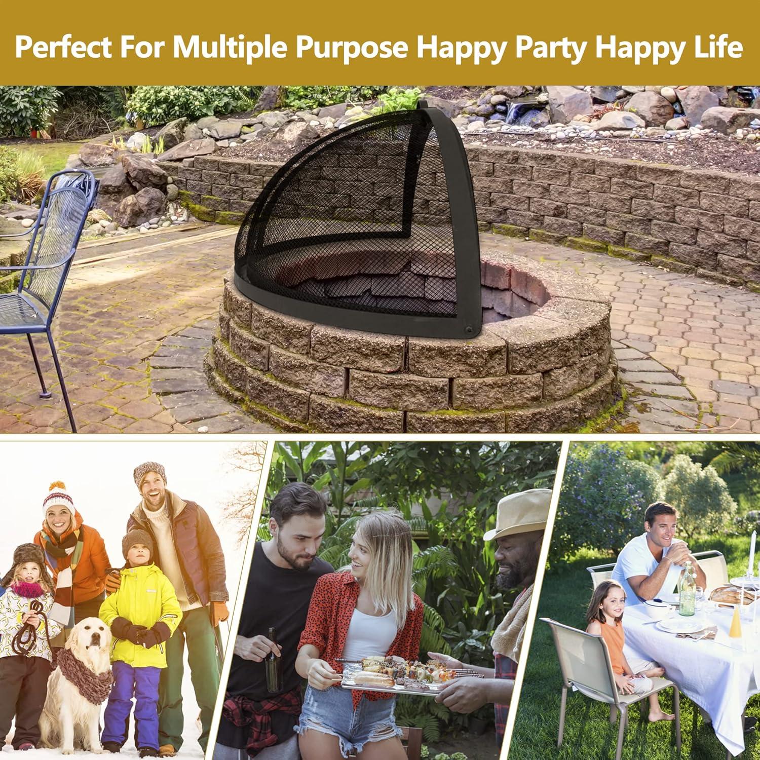 SUNCREAT Heavy-Duty Fire Pit Screen, Steel Mesh Round Spark Screen with Handle, 36 inch