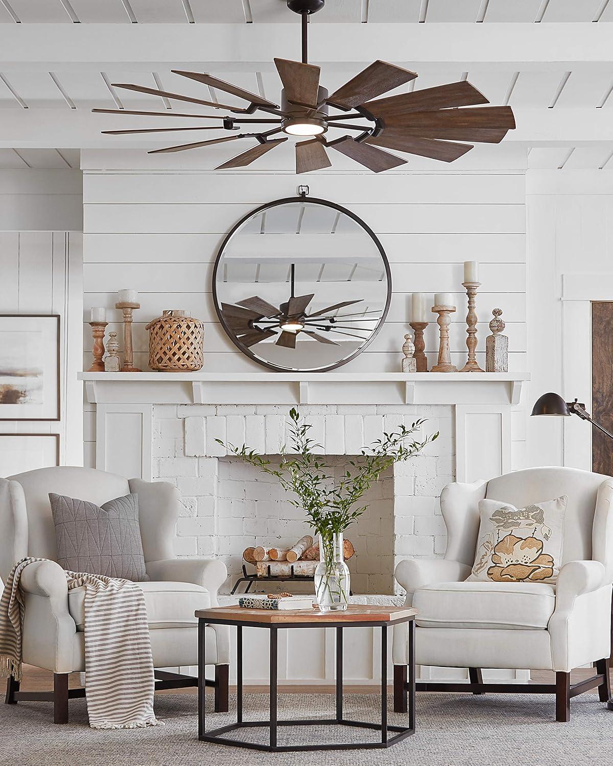 Aged Pewter 62" Prairie Ceiling Fan with Light Grey Weathered Oak Blades