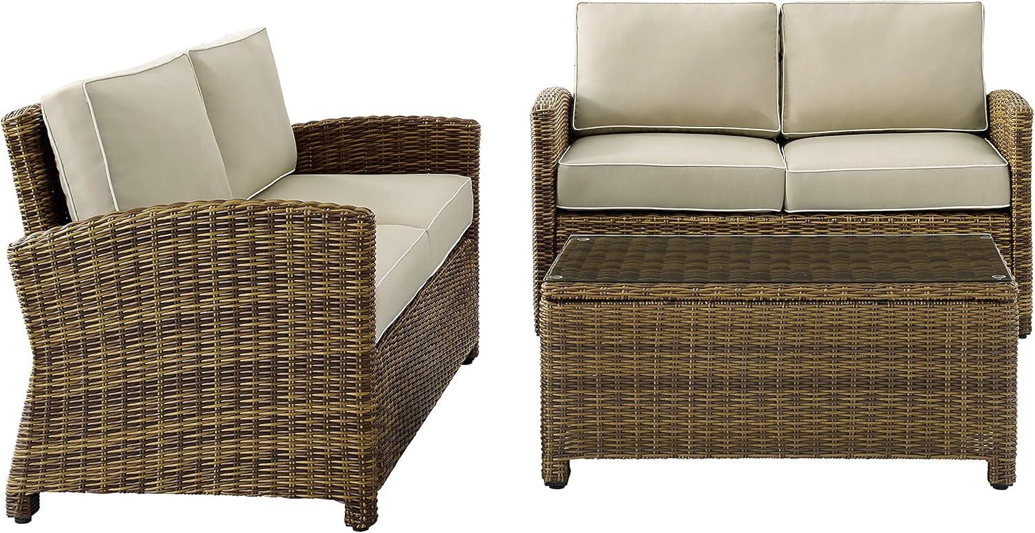 Bradenton 3-Piece Brown Wicker Outdoor Seating Set with Sand Cushions