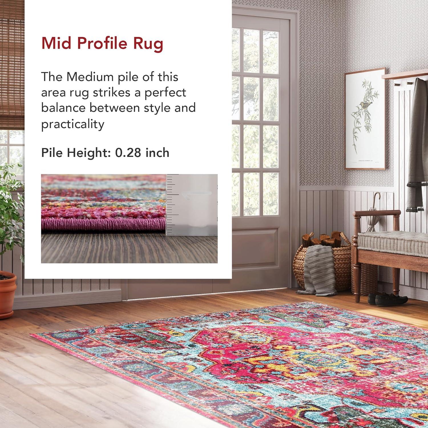 nuLOOM 4' Round Vintage Corbett Area Rug: Bohemian Medallion, Multicolor, Low Pile, Indoor, 4ft Round Rug