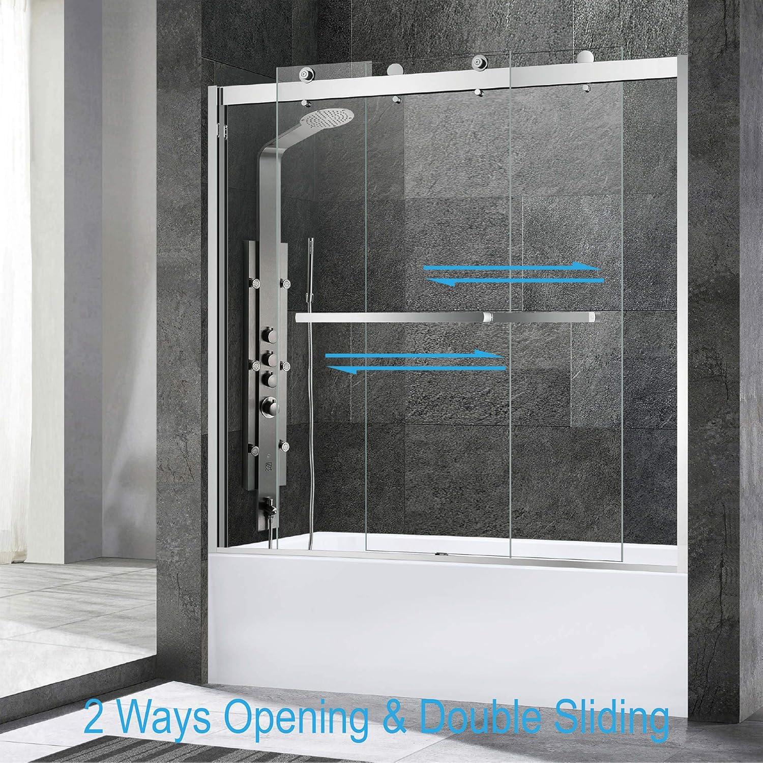 WoodBridge 56-60X62" Double Sliding Tub Door with 3/8" Thickened Upgrade Tempered Glass | Stainless Steel Hardware | Safe, Explosion-Resistant, Clear & Stylish, Sturdy & Durable  SDD6062-B