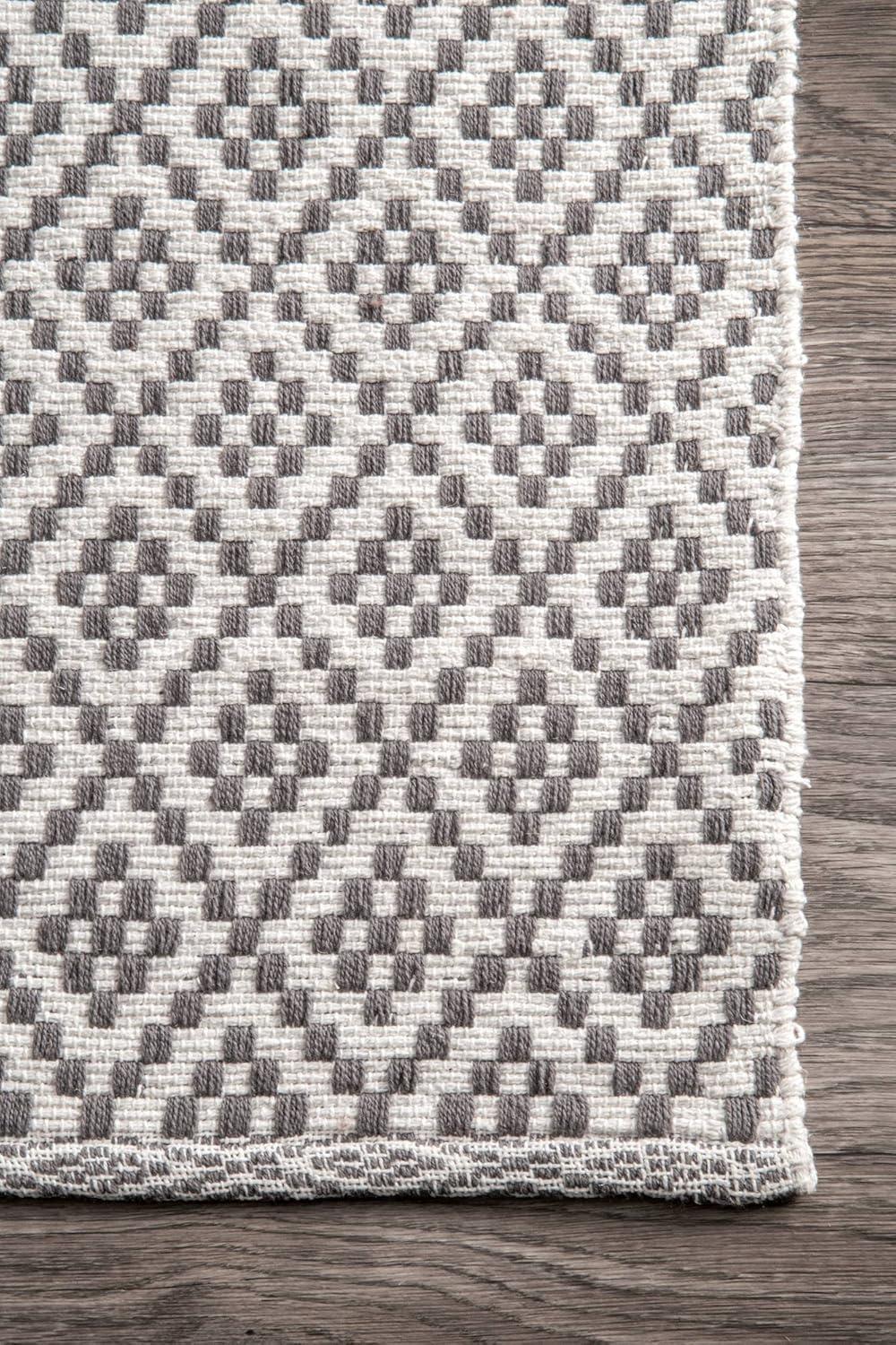 nuLOOM 5'x8' Cotton Hand Loomed Diamonds Cotton Trellis Area Rug Gray: Modern Low Pile Handmade Rectangle Rug