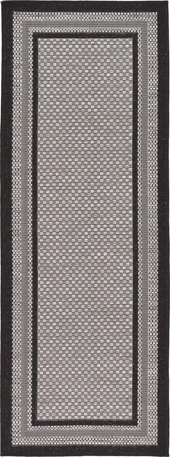 Unique Loom Outdoor Border Collection Area Rug - Multi Border (2' 2" x 6' 1" Runner Gray/Black)