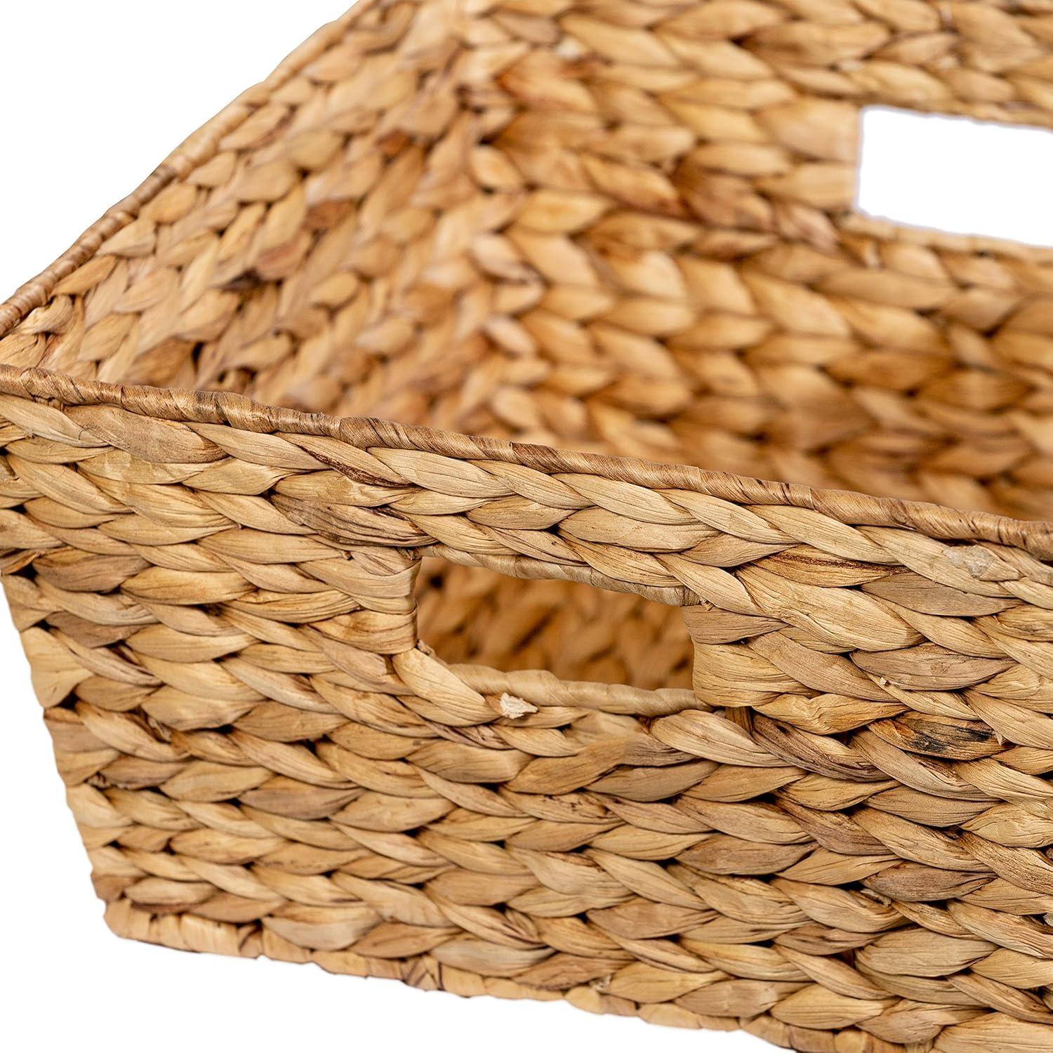 Honey-Can-Do Water Hyacinth Square Storage Basket with Cut-out Handles, Natural