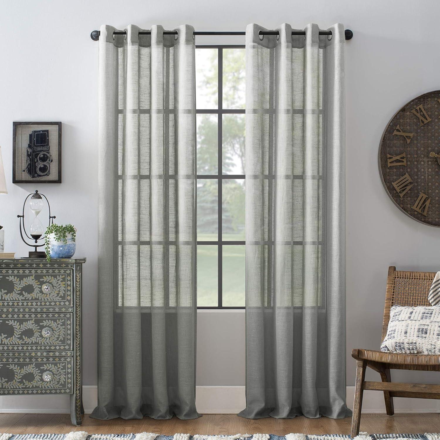 63"x52" Slub Textured Linen Blend Grommet Top Curtain Gray - Archaeo: Light Filtering Panel, Modern Indoor Decor
