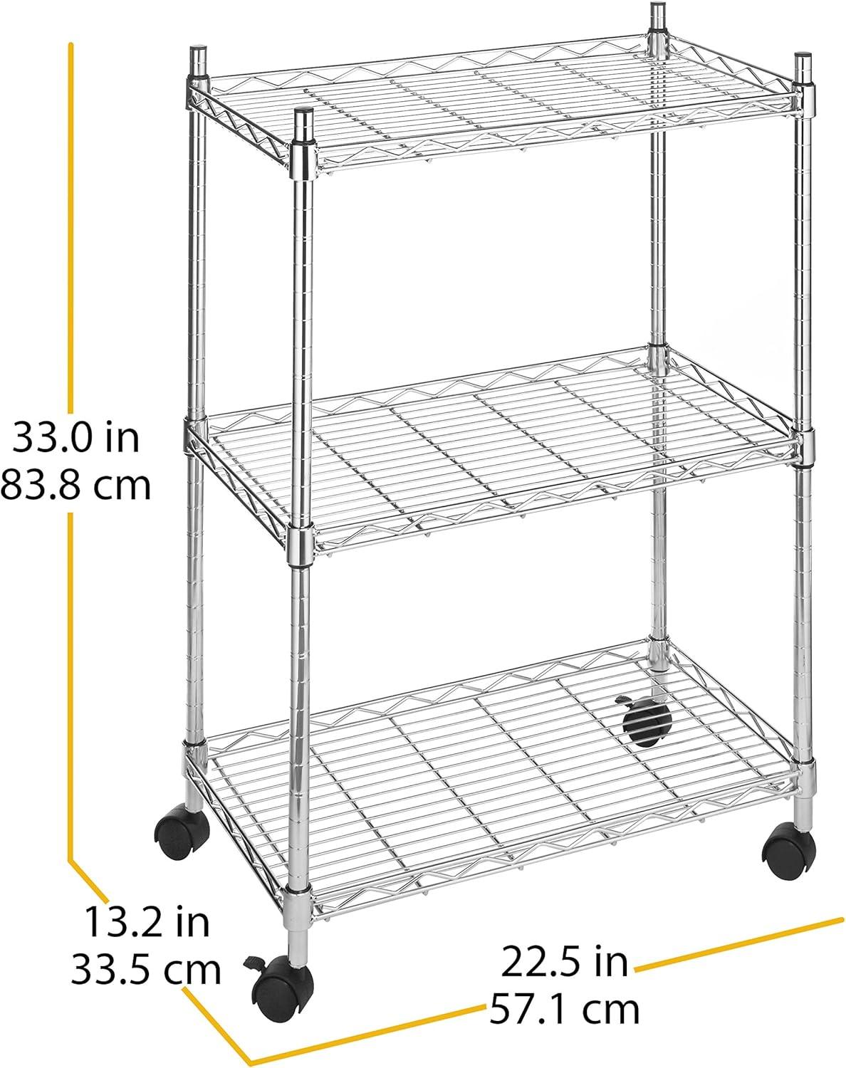 Whitmor Chrome 3-Tier Rolling Utility Organizer Cart