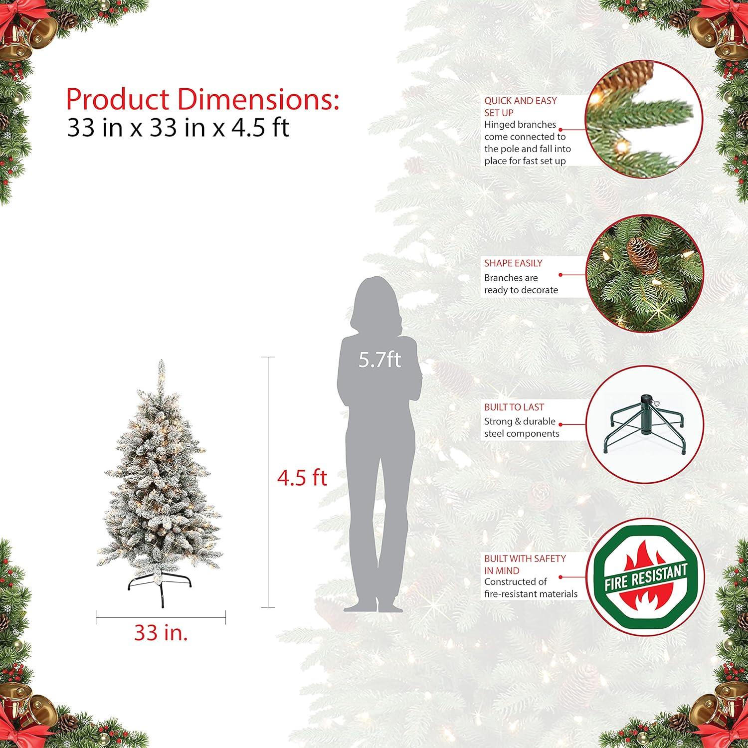 Winter Whisper 4.5' Pre-Lit Flocked Fir Artificial Christmas Tree with Warm White Lights