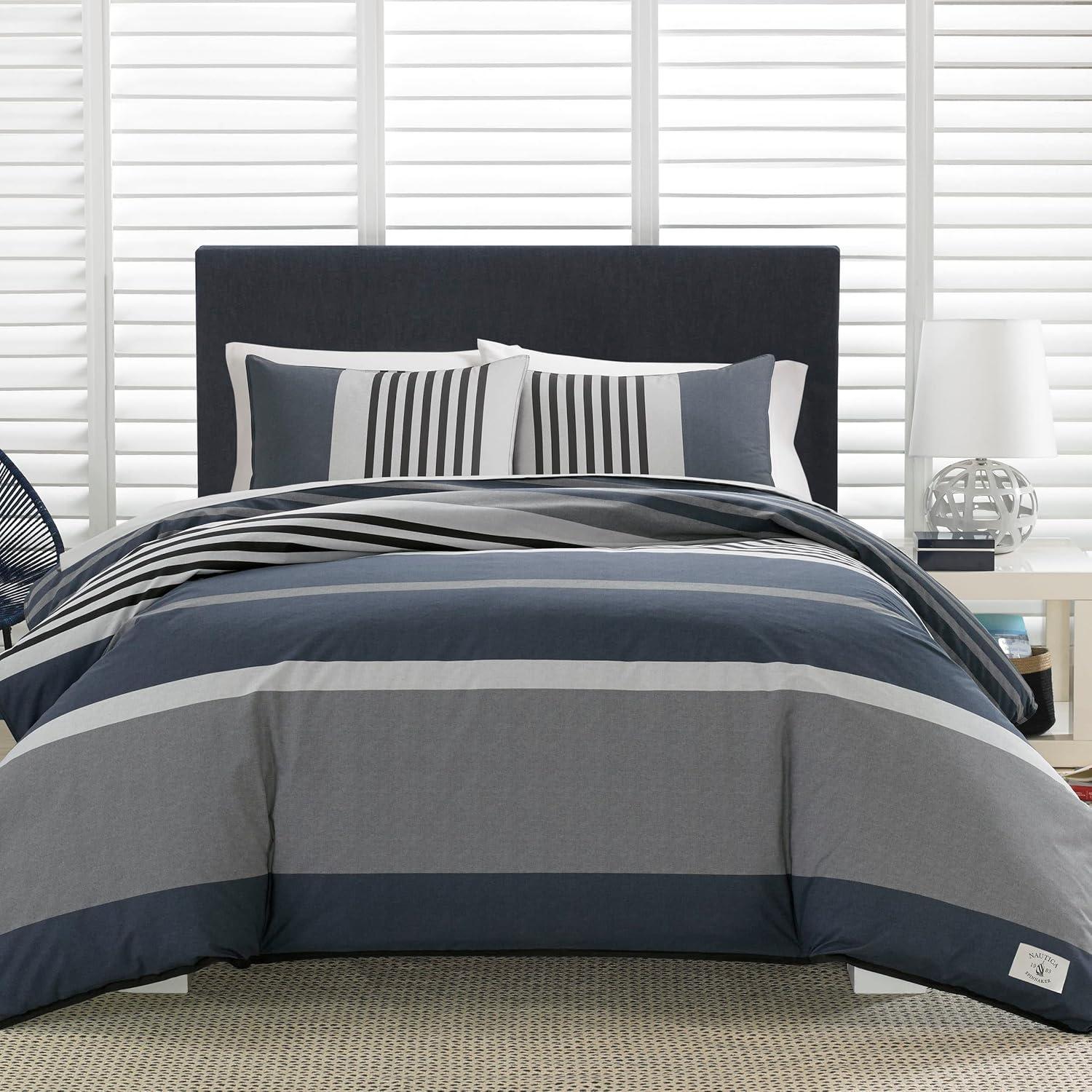 Nautica Charcoal and Navy Cotton Full/Queen Duvet Set