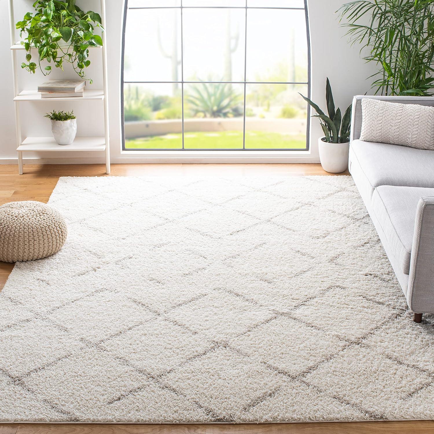 SAFAVIEH Arizona Zarif Geometric Shag Area Rug, Ivory/Beige, 11' x 11' Square