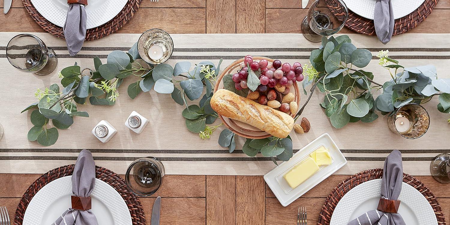 Rustic Beige Cotton Stripe Table Runner, 14x72 Inches