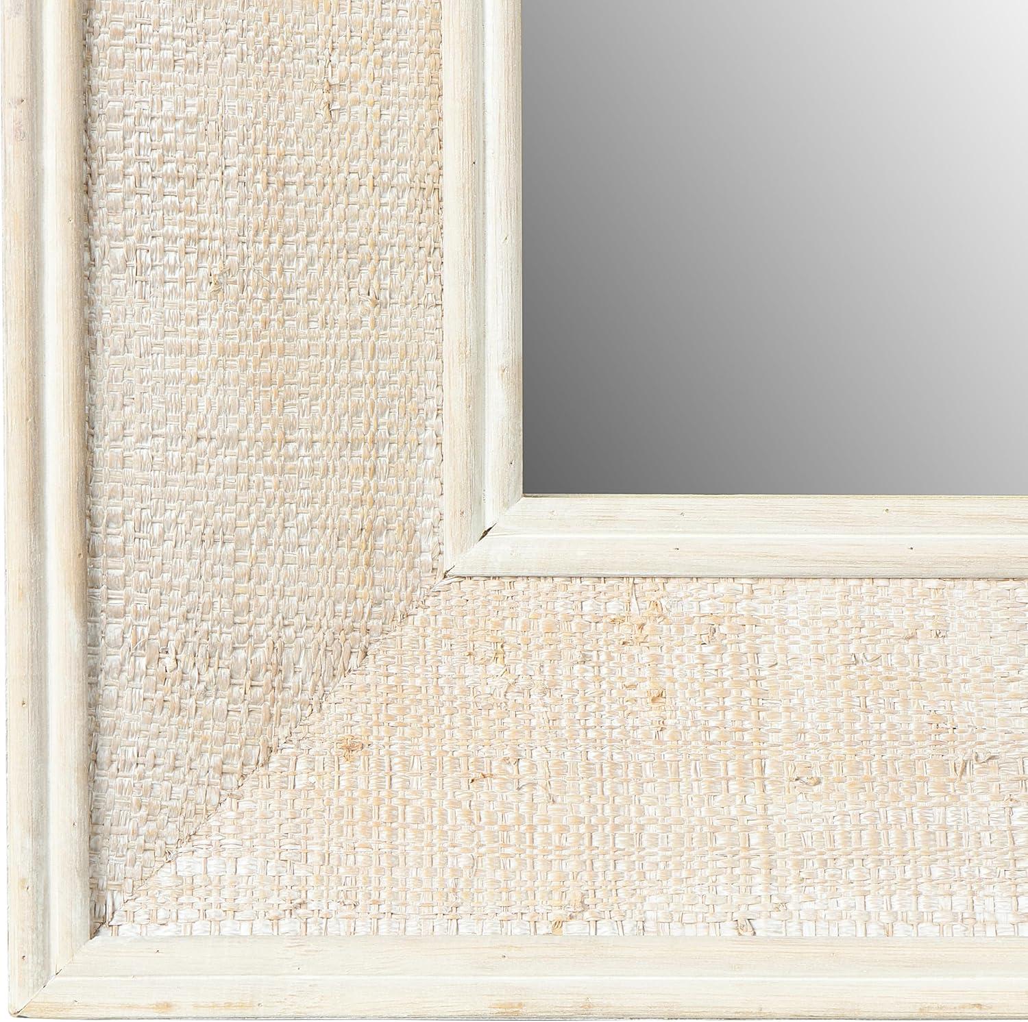 Rectangle Wall Mirror with Rattan Detail White - Storied Home: Coastal Style, Firwood & Glass, No Assembly Required