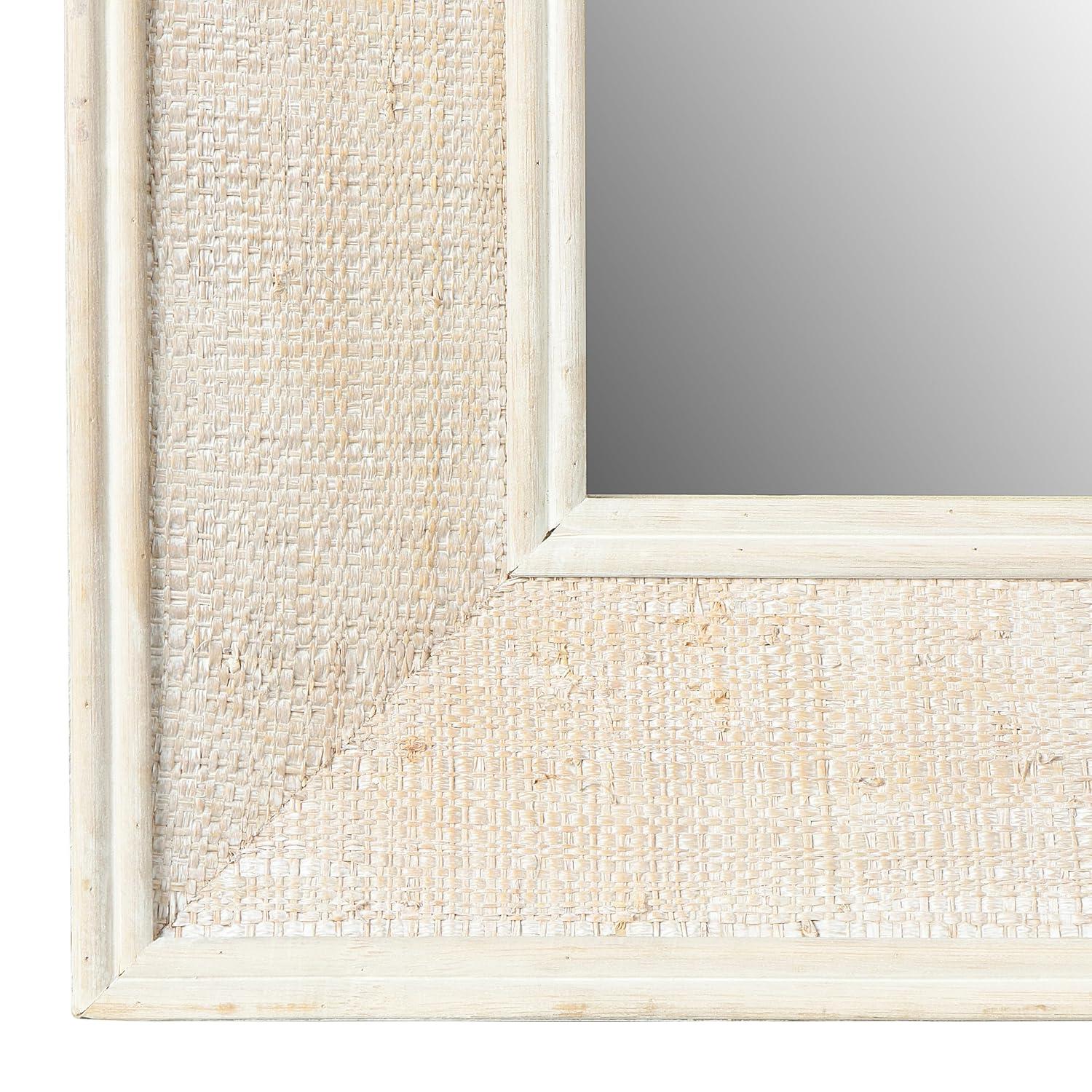 Rectangle Wall Mirror with Rattan Detail White - Storied Home: Coastal Style, Firwood & Glass, No Assembly Required