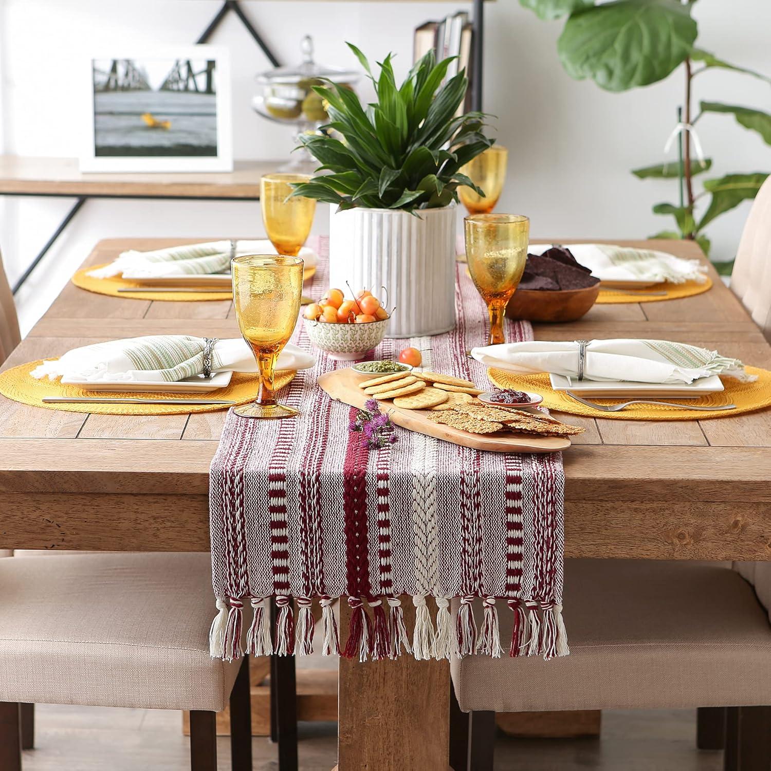 DII Wine Braided Stripe Table Runner 15x108