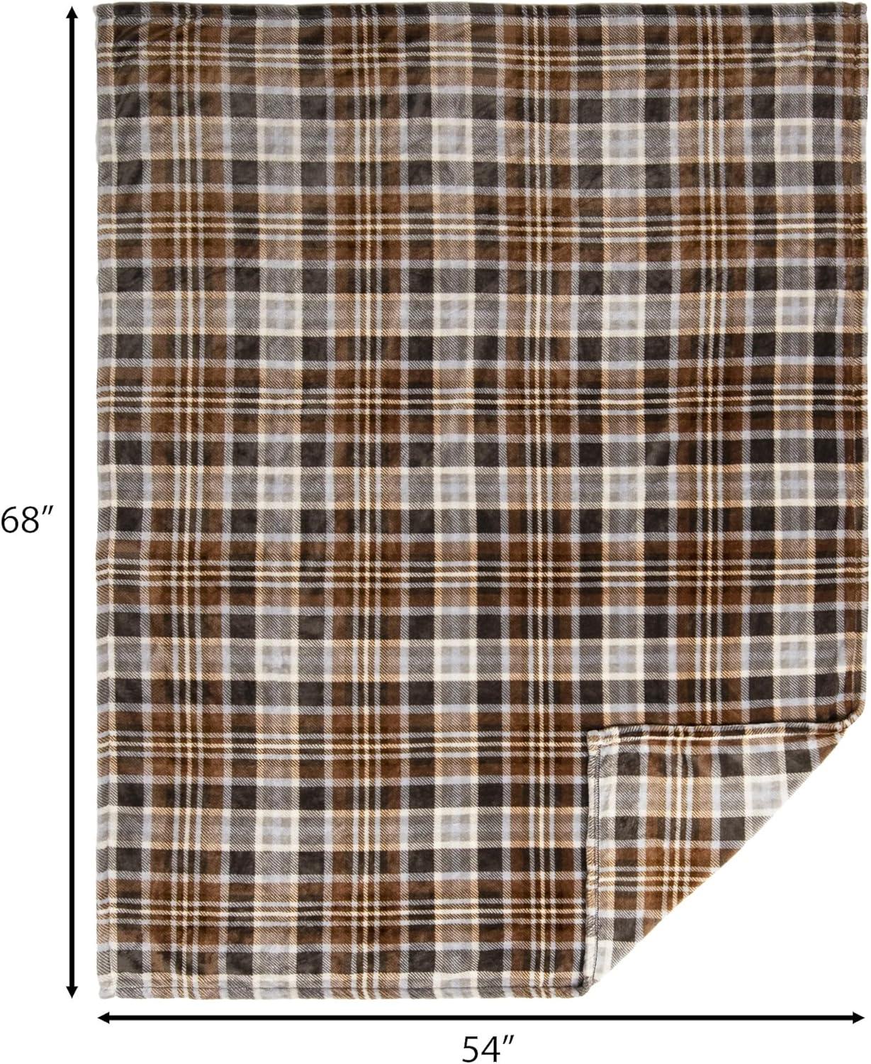 Autumn Plaid Fleece and Sherpa Reversible Throw Blanket