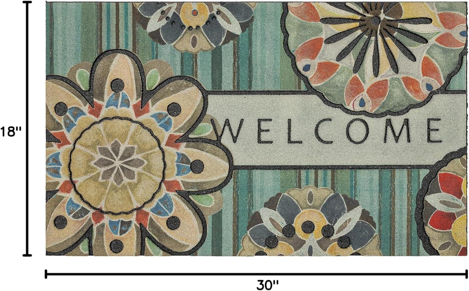 1'6"x2'6" 'Welcome' Playful Medallion Doorscapes Mat - Mohawk: Outdoor Stain-Resistant Floral Door Mat, Recycled Rubber