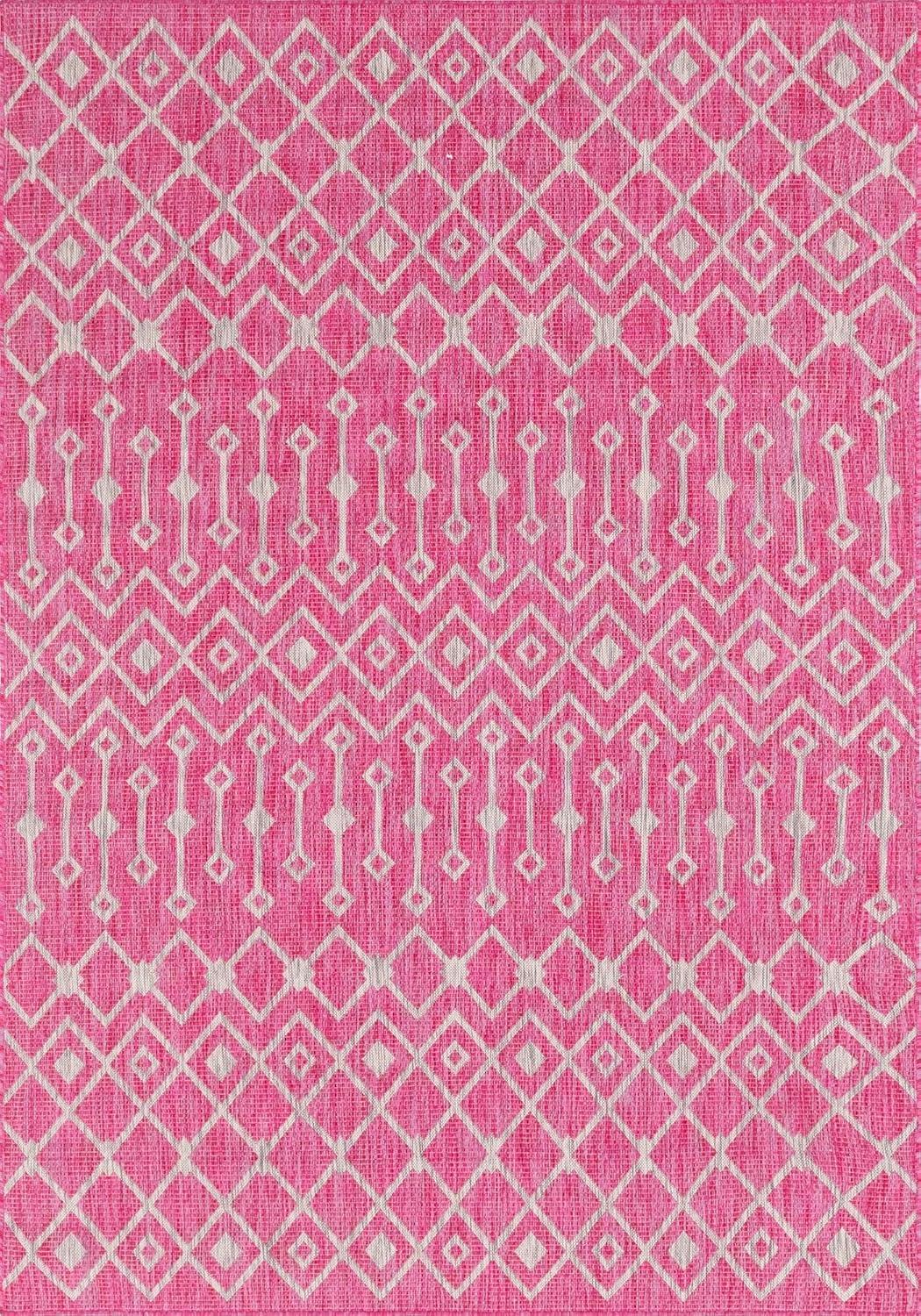 Unique Loom Outdoor Trellis Collection Area Rug - Tribal Trellis (5' 1" x 8' Rectangle Fuschia/Gray)