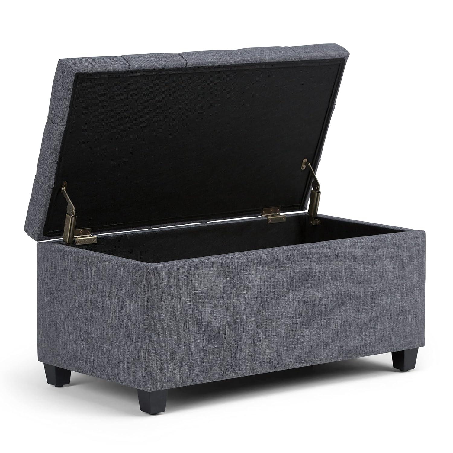Simpli Home Sienna 33"W Upholstered Storage Ottoman Bench with Lift-Up Tufted Top