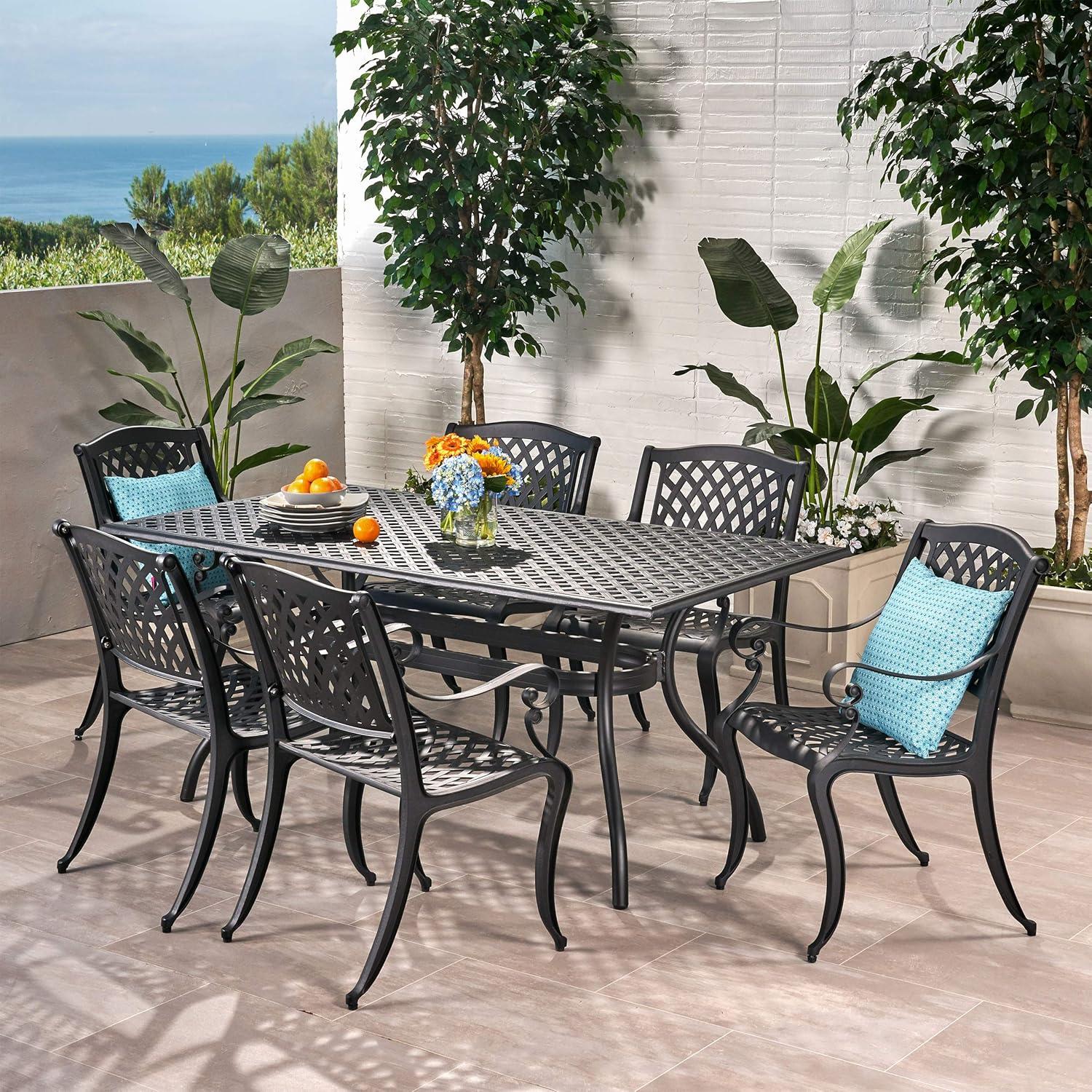 Cayman Black Sand Cast Aluminum 7-Piece Patio Dining Set