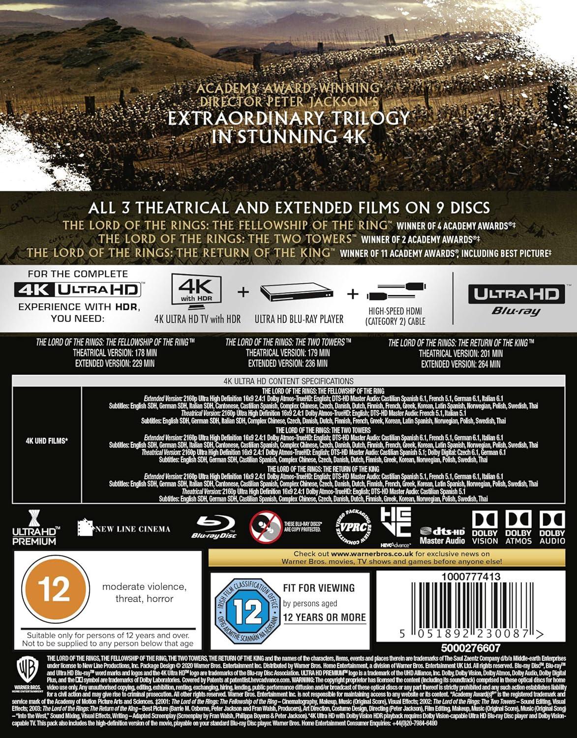 The Lord of the Rings: Motion Picture Trilogy (Extended & Theatrical)(4K/UHD)