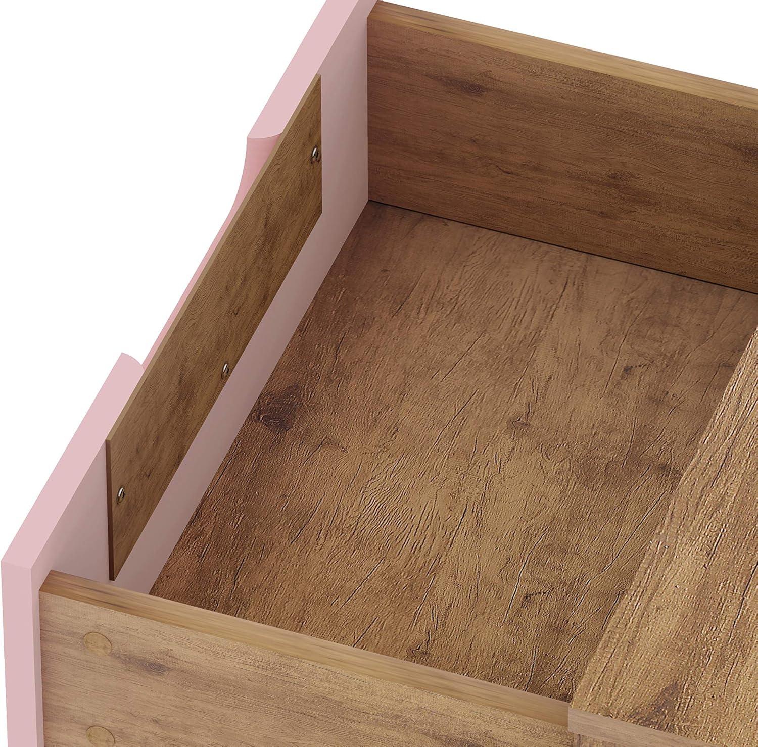 2.0 Rockefeller Nightstand Natural/Rose Pink - Manhattan Comfort: Modern MDF Bedside Storage with Metal Glides