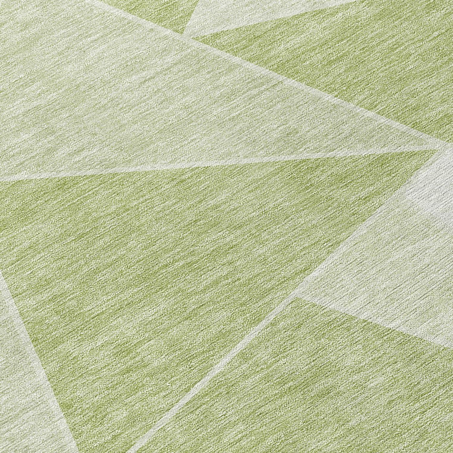 Aloe Green Geometric 9' x 12' Washable Synthetic Rug