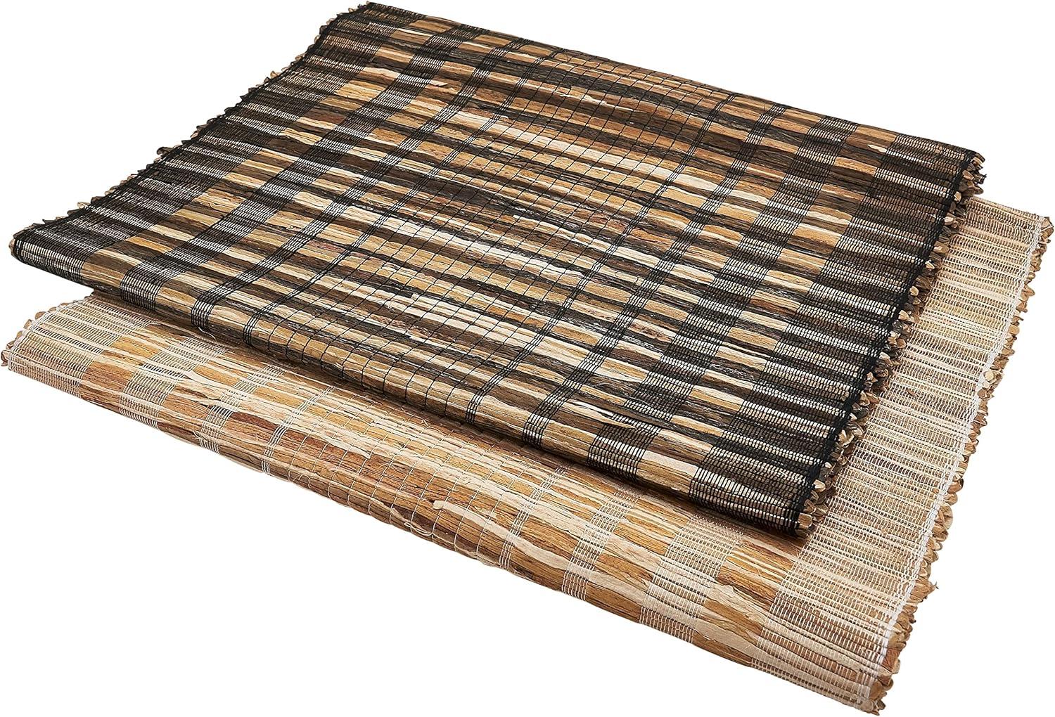 Fennco Styles Classic Striped Texture Water Hyacinth Table Linen 14"x72" Table Runner, Black