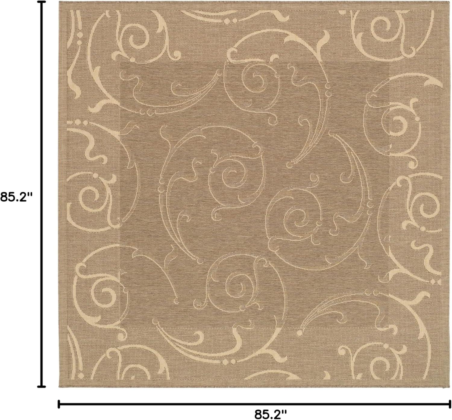 SAFAVIEH Courtyard Daniel Floral Indoor/Outdoor Area Rug, 7'10" x 7'10" Square, Brown/Natural