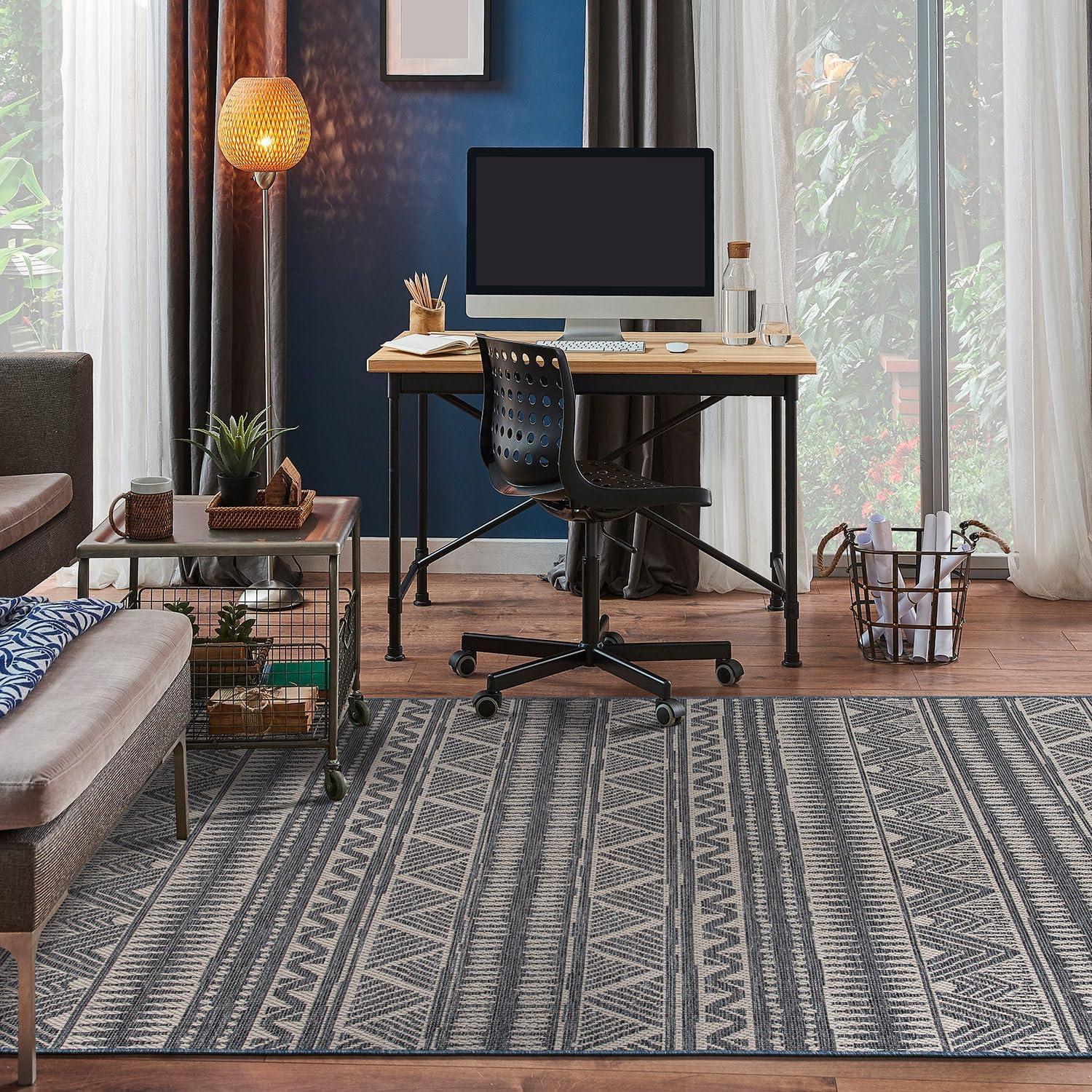 World Rug Gallery Bohemian Geometric Indoor/Outdoor Area Rug - Blue 5' x 7'