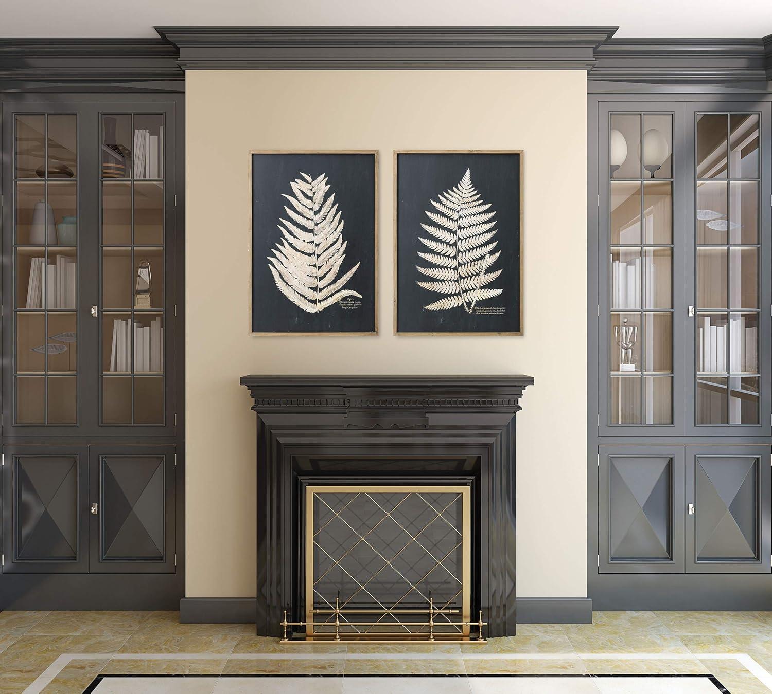 Set of 2 Black and White Fern Leaf Framed Canvas Prints