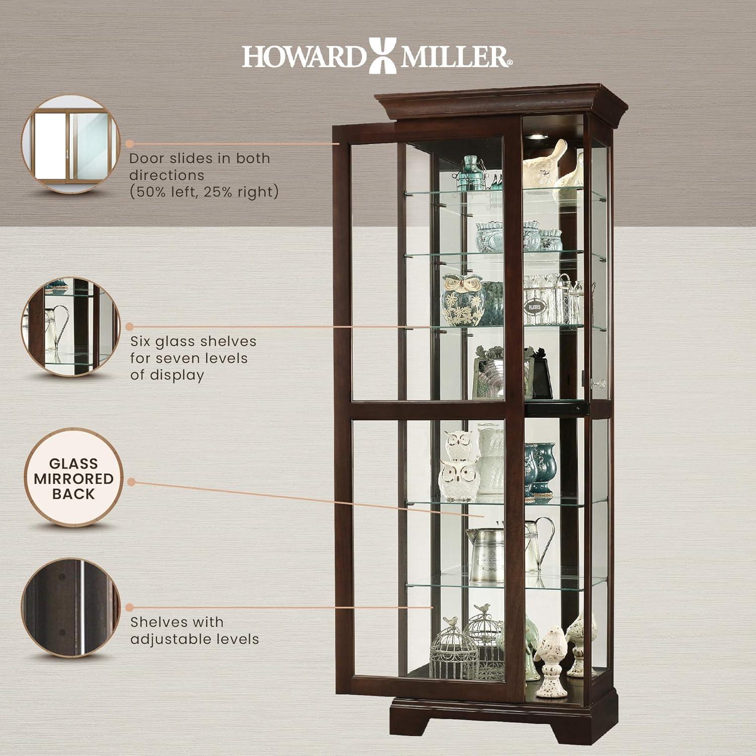 Espresso Lighted Traditional Curio Cabinet with Glass Shelves