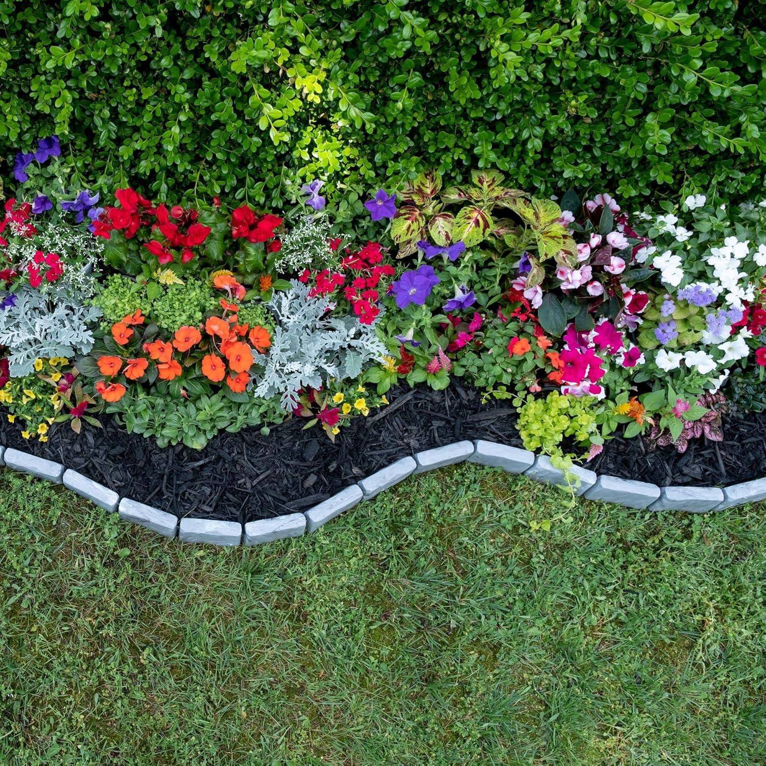 Slate Gray Faux Stone No-Dig Landscape Edging Kit with Anchoring Spikes