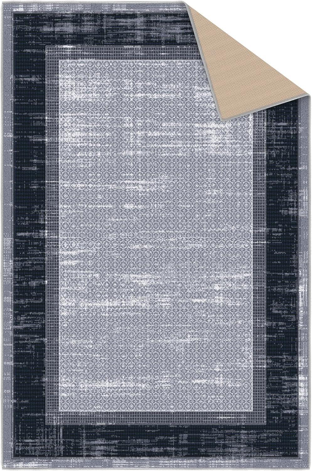Non-Slip Bordered Area Rug For Living Room, Hallway Runner, Entryway Rug