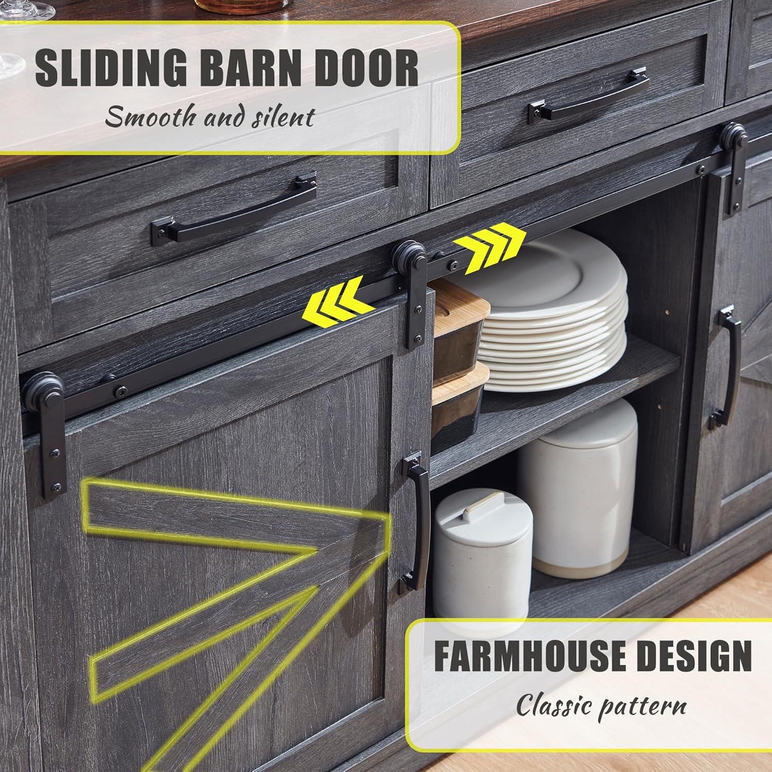 SinCiDo Buffet Cabinet with Storage, 34" Tall Wooden Arched Sideboard Cabinet with/Adjustable Shelf, Fluted Accent Cabinet for Dining Room, Kitchen