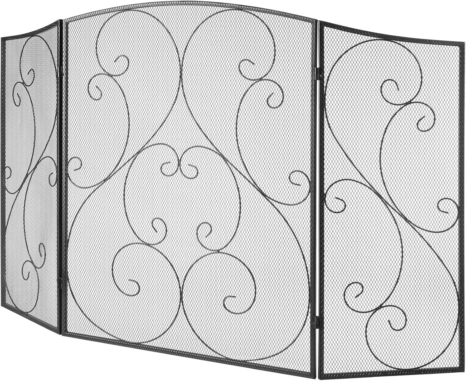 SKYSHALO 48"x30.2" Fireplace Screen 3-Panel Iron Mesh Spark Guard Vintage Black